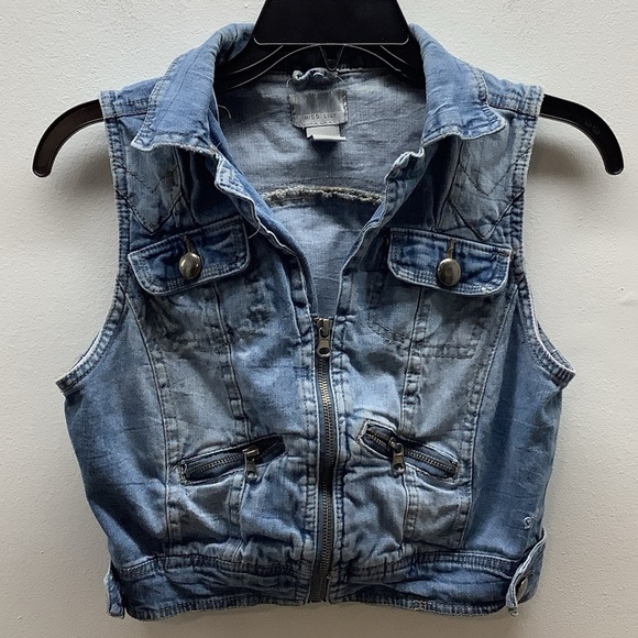 Miss Lili Size Small Crop Sleeveless Blue Denim Vest Preloved - Picture 1 of 5